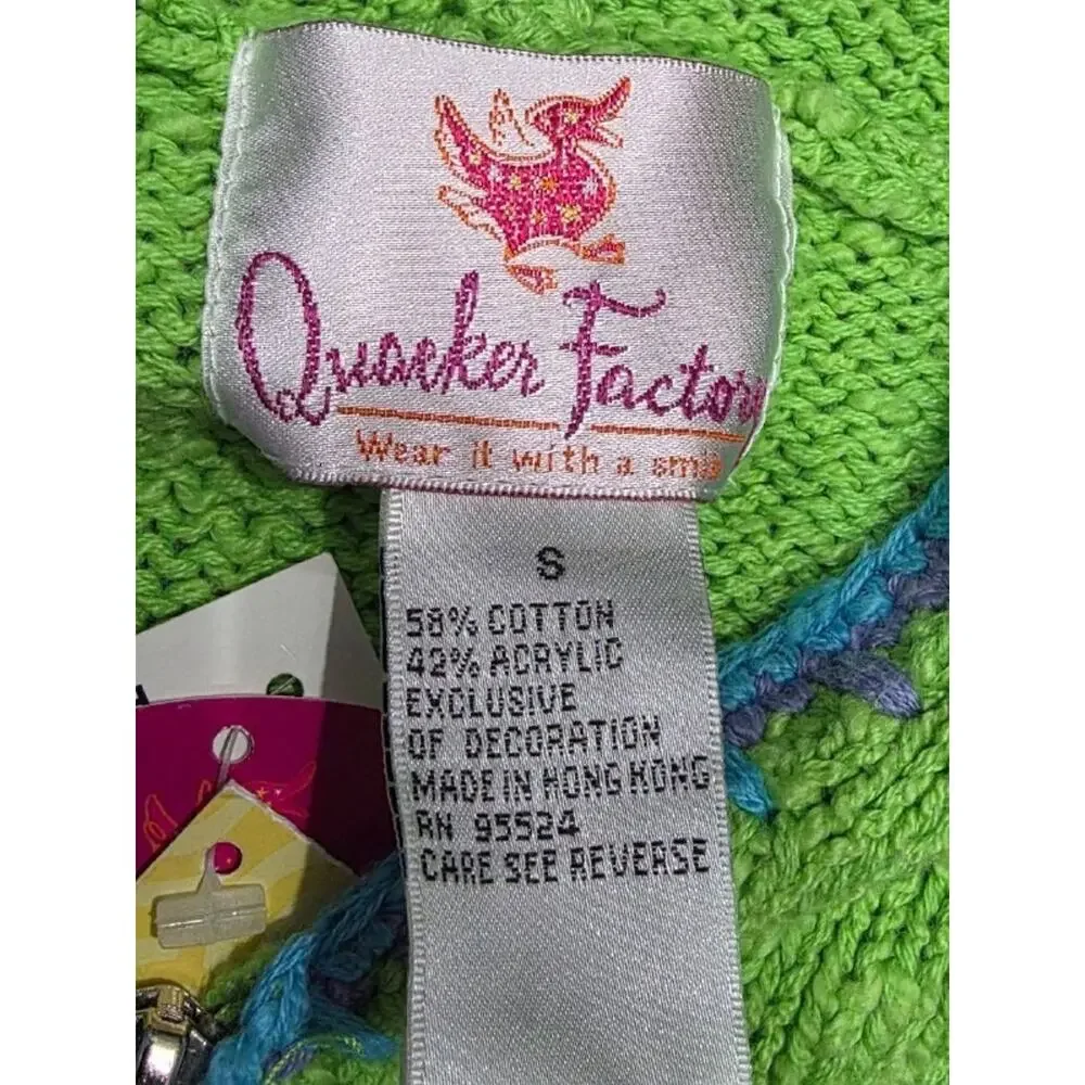 NWT Quacker Factory Embroidered butterfly knit top w/ hood Green Small A004004